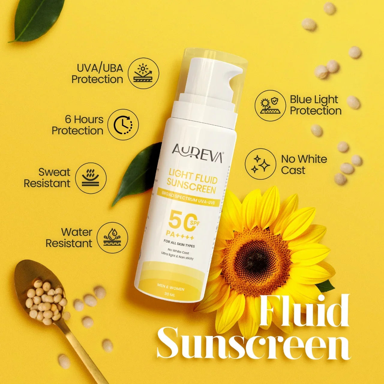 Aureva Sunscreen SPF 50 PA++++ | UVA & UVB Protection| Men & Women | 30g Travel Size
