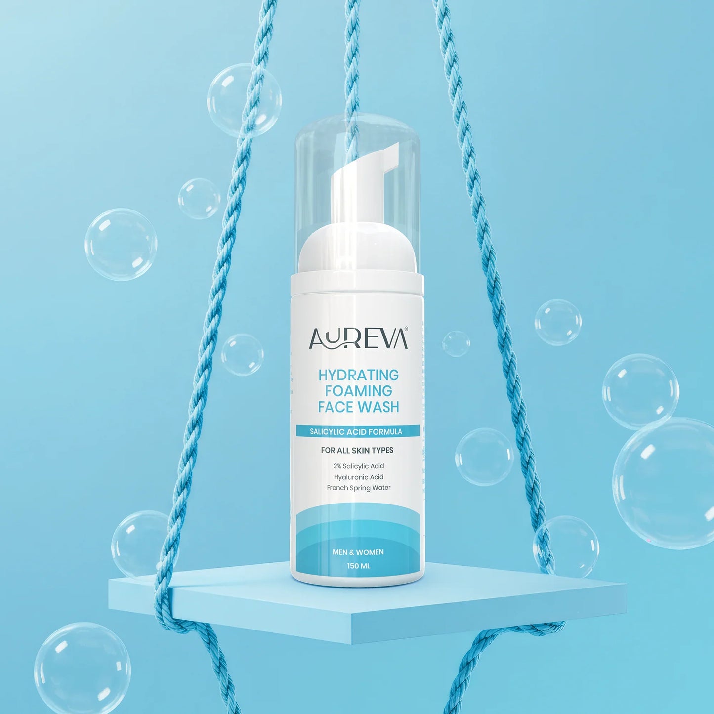 Aureva 2% Salicylic Acid Foaming Face Wash | With Hyaluronic Acid & French Spring Water | Dermatologist-Tested |  Daily Use