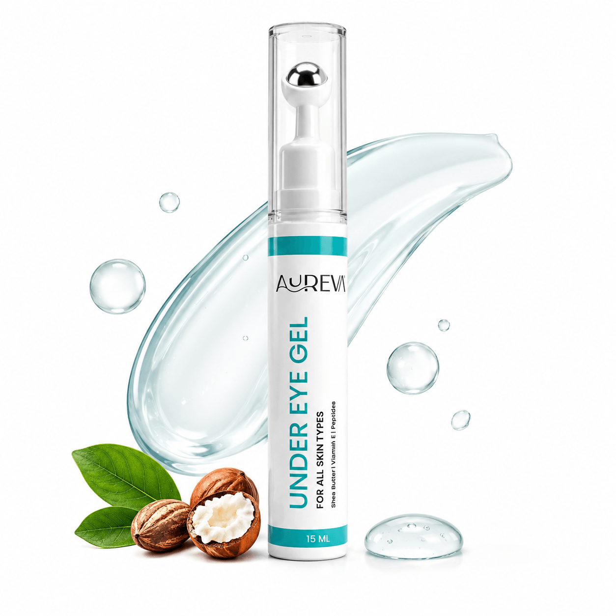 Aureva Under Eye Gel for Dark Circles, Puffiness, Wrinkles, Fine Lines | Peptide, Shea Butter, Vitamin E | 15ml