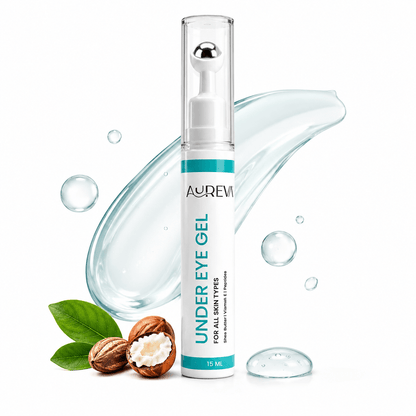 Aureva Under Eye Gel for Dark Circles, Puffiness, Wrinkles, Fine Lines | Peptide, Shea Butter, Vitamin E | 15ml