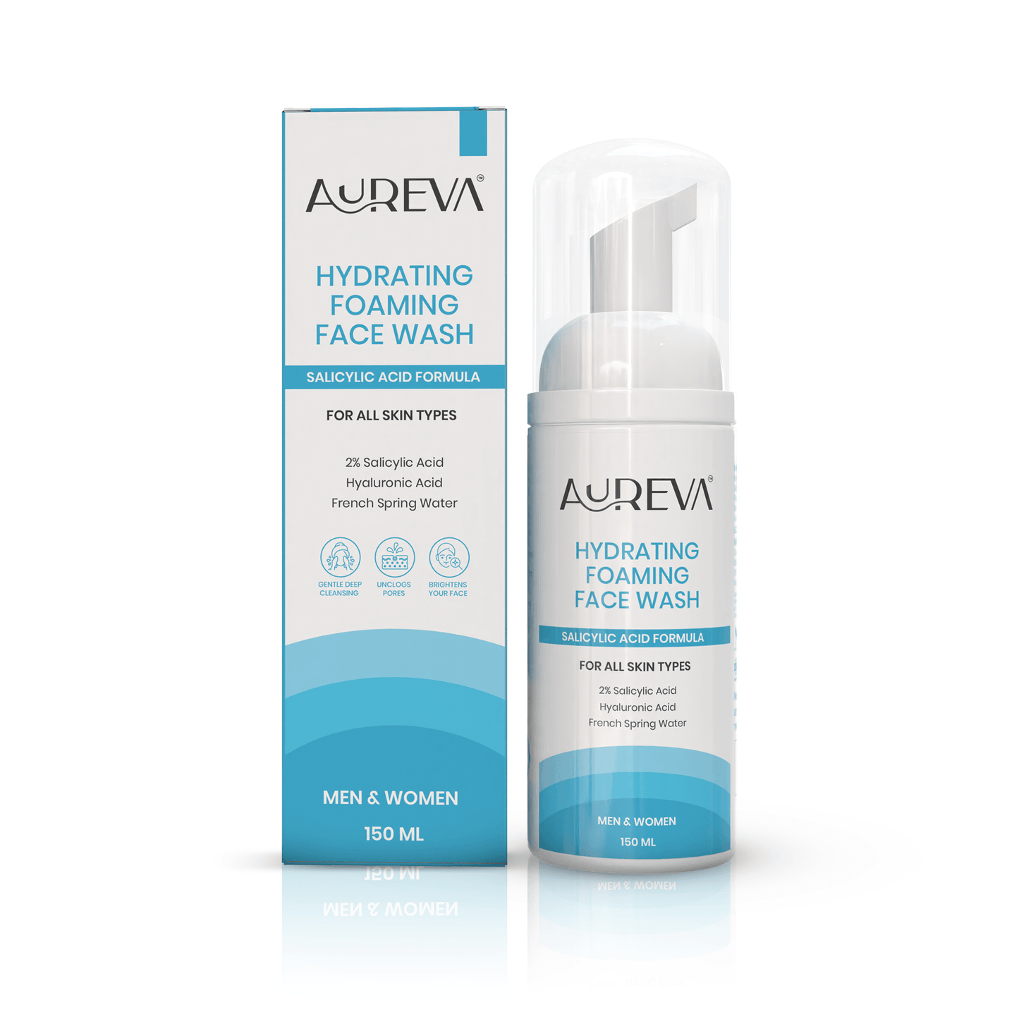 Aureva 2% Salicylic Acid Foaming Face Wash | With Hyaluronic Acid & French Spring Water | Dermatologist-Tested |  Daily Use