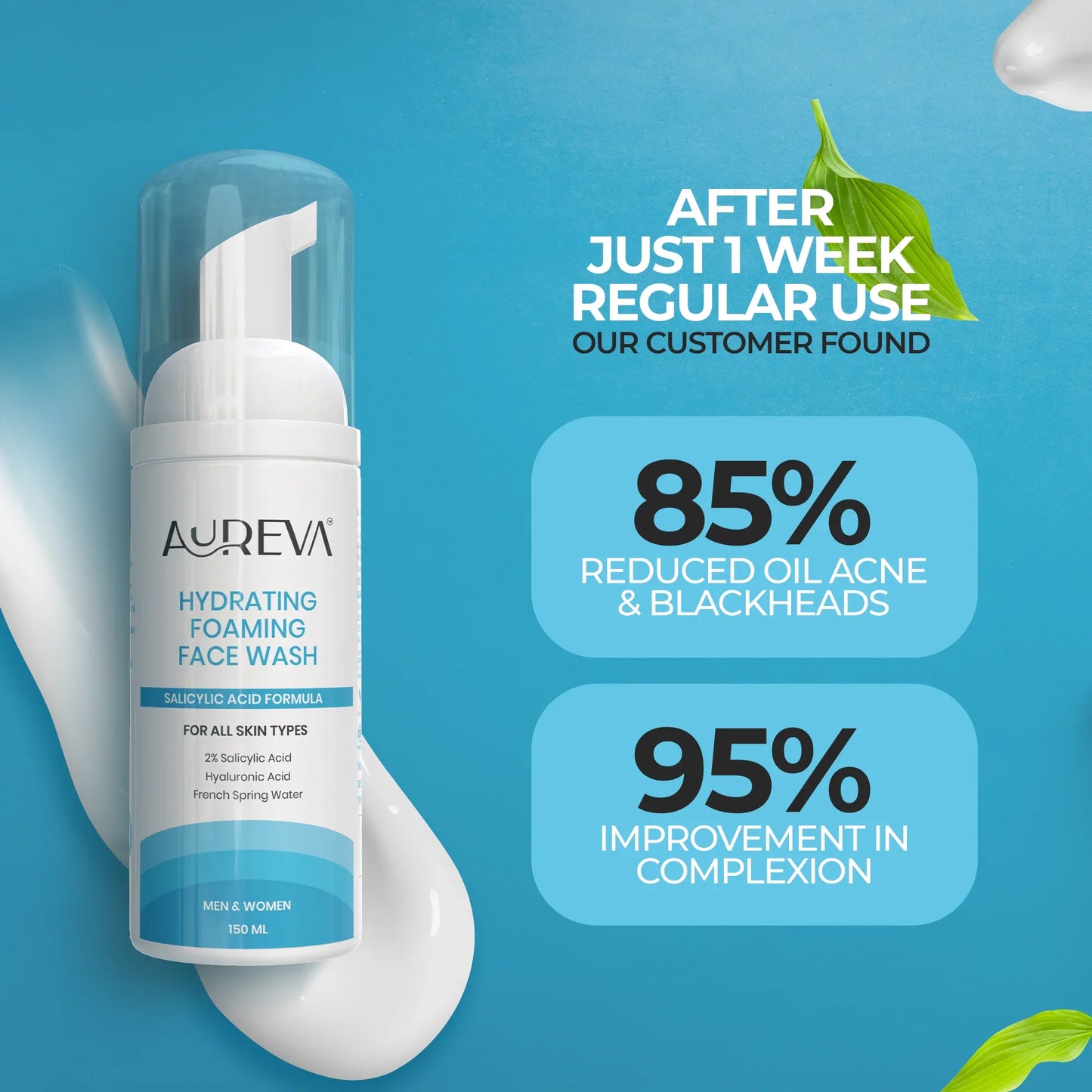 Aureva 2% Salicylic Acid Foaming Face Wash | With Hyaluronic Acid & French Spring Water | Dermatologist-Tested |  Daily Use