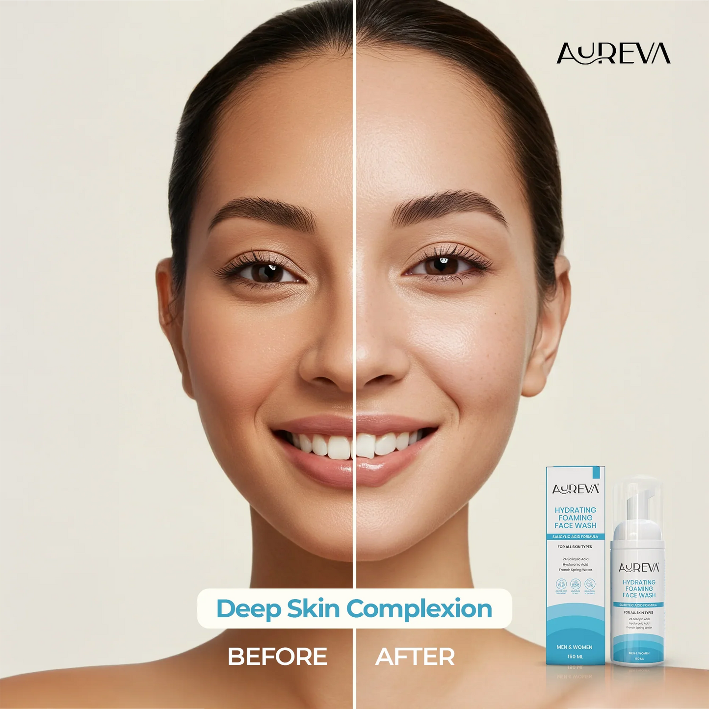 Aureva 2% Salicylic Acid Foaming Face Wash | With Hyaluronic Acid & French Spring Water | Dermatologist-Tested |  Daily Use