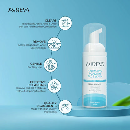 Aureva 2% Salicylic Acid Foaming Face Wash | With Hyaluronic Acid & French Spring Water | Dermatologist-Tested |  Daily Use