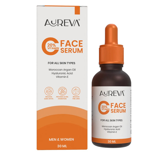 Aureva 20% Vitamin C Pigmentation Serum for Dark Spots & Uneven Skin Tone, Brightening | Moroccan Argan Oil, Hyaluronic Acid & Vitamin E | Anti-Aging (30ml)